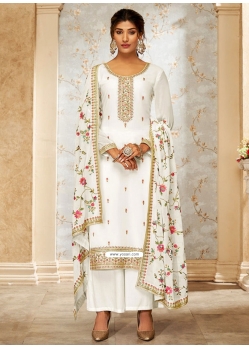 White Georgette Salwar Suit With Embroidered Work