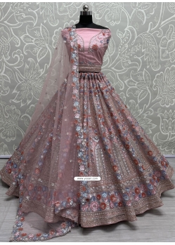 Heavy Embroidered Work Net Bridal Lehenga Choli In Pink