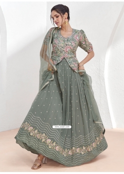 Grey Georgette Readymade Lehenga Choli With Embroidered And Sequins Work