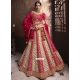 Cream And Pink Silk A - Line Lehenga Choli With Beads Cut And Embroidered Work