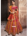 Cut Embroidered And Patch Border Work Silk Lehenga Choli In Mustard And Pink