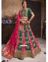 Embroidered Patch Border And Sequins Work Silk A - Line Lehenga Choli In Pink And Rama