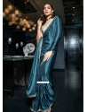 Blue Satin Classic Saree With Floral Patch And Woven Work