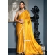 Yellow Satin Designer Saree With Floral Patch And Woven Work For Ceremonial