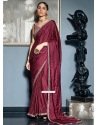 Maroon Satin Classic Sari With Floral Patch And Woven Work