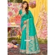 Aqua Mint Silk Classic Sari With Woven Work For Ceremonial