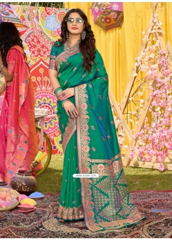 Green Silk Classic Sari With Woven Work
