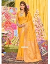 Yellow Silk Woven Work Contemporary Sari