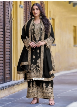 Black Chinon Beads Embroidered And Sequins Work Pakistani Salwar Suit