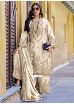 Cream Chinon Beads Embroidered And Sequins Work Pakistani Salwar Suit For Ceremonial