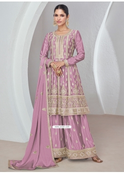 Mauve Chinon Embroidered And Sequins Work Salwar Suit