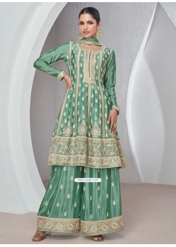 Green Chinon Embroidered And Sequins Work Salwar Suit