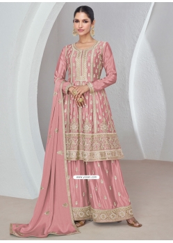 Pink Chinon Embroidered And Sequins Work Salwar Suit For Ceremonial