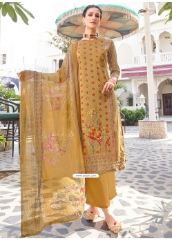 Beige Aari And Diamond Work Cotton Salwar Suit