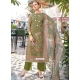 Aari And Diamond Work Cotton Salwar Suit In Green
