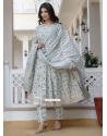 Off White Cotton Anarkali Suit With Floral Patch Work