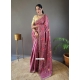 Wine Tussar Silk Traditional Saree With Embroidered Work