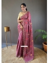 Wine Tussar Silk Traditional Saree With Embroidered Work