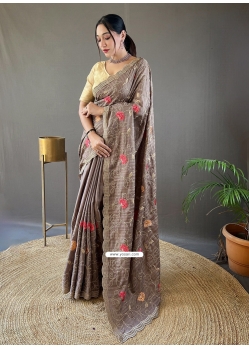 Grey Tussar Silk Traditional Saree