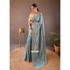 Blue Tussar Silk Traditional Saree With Embroidered Work For Ceremonial