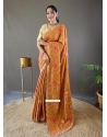 Mustard Tussar Silk Embroidered Work Traditional Saree