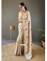 Magnetize Off White Tussar Silk Traditional Saree With Embroidered Work