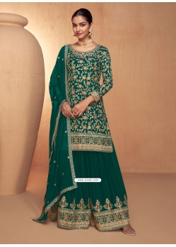Green Chinon Embroidered Work Salwar Suit