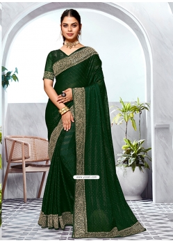 Green Art Silk Classic Saree With Embroidered And Swarovski Work For Ceremonial