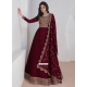 Maroon Embroidered And Sequins Work Silk Designer Gown