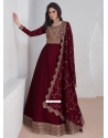 Maroon Embroidered And Sequins Work Silk Designer Gown