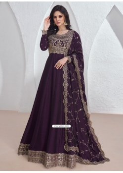 Wine Silk Embroidered And Sequins Work Designer Gown