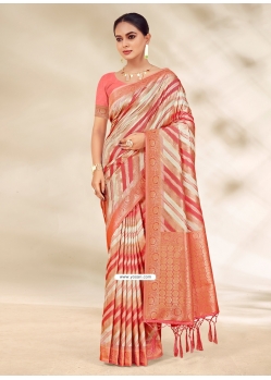 Thread Work Cotton Casual Sari In Peach