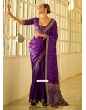 Purple Satin Silk Trendy Saree With Weaving And Zari Work