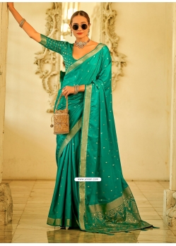Green Satin Silk Weaving And Zari Work Contemporary Saree For Ceremonial