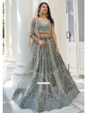 Green Embroidered Sequins And Thread Work Net A - Line Lehenga Choli