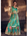 Embroidered Work Georgette Designer Gown In Green For Ceremonial