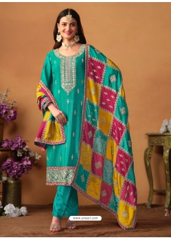 Green Chinnon Silk Designer Salwar Suit