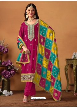 Pink Chinnon Silk Designer Salwar Suit