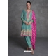 Embroidered Organza Silk Teal Designer Suit