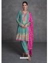 Embroidered Organza Silk Teal Designer Suit