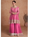 Pink Chinnon Embroidered Party Wear Palazzo Suit