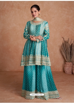 Chinnon Embroidered Party Wear Palazzo Suit In Turquoise