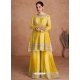 Trendy Yellow Chinnon Embroidered Party Wear Palazzo Suit