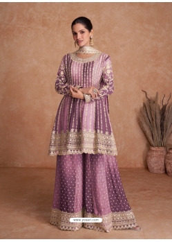 Wine Chinnon Embroidered Party Wear Palazzo Suit