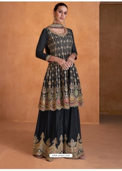 Gorgeous Embroidered Party Wear Designer Suit In Black