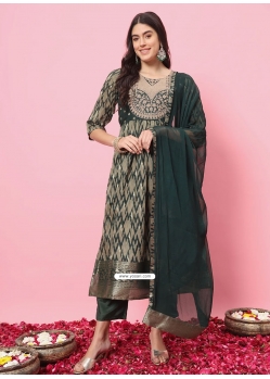 Staggering Green Cotton Silk Salwar Suit