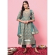 Aqua Blue Cotton Silk Salwar Suit With Embroidered Work