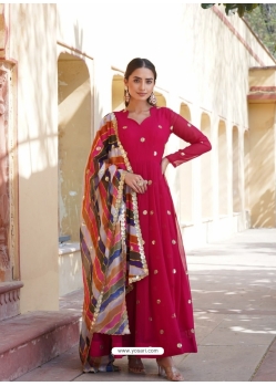 Pink Zari Thread And Embroidery Worked Gown With Dupatta