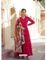 Pink Zari Thread And Embroidery Worked Gown With Dupatta