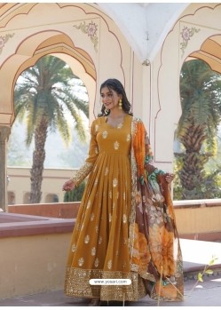 Yellow Embroidery Sequins Worked Designer Gown With Dupatta